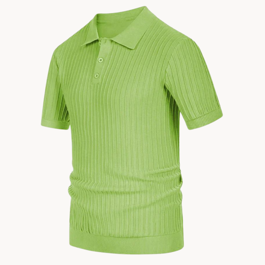 Herr Pikétröja - Ribbstickad - Kortärmad - Slim Fit - Stilren och Bekväm