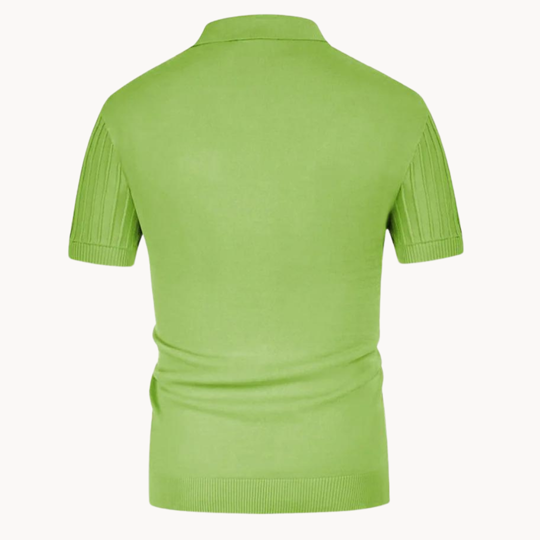 Herr Pikétröja - Ribbstickad - Kortärmad - Slim Fit - Stilren och Bekväm