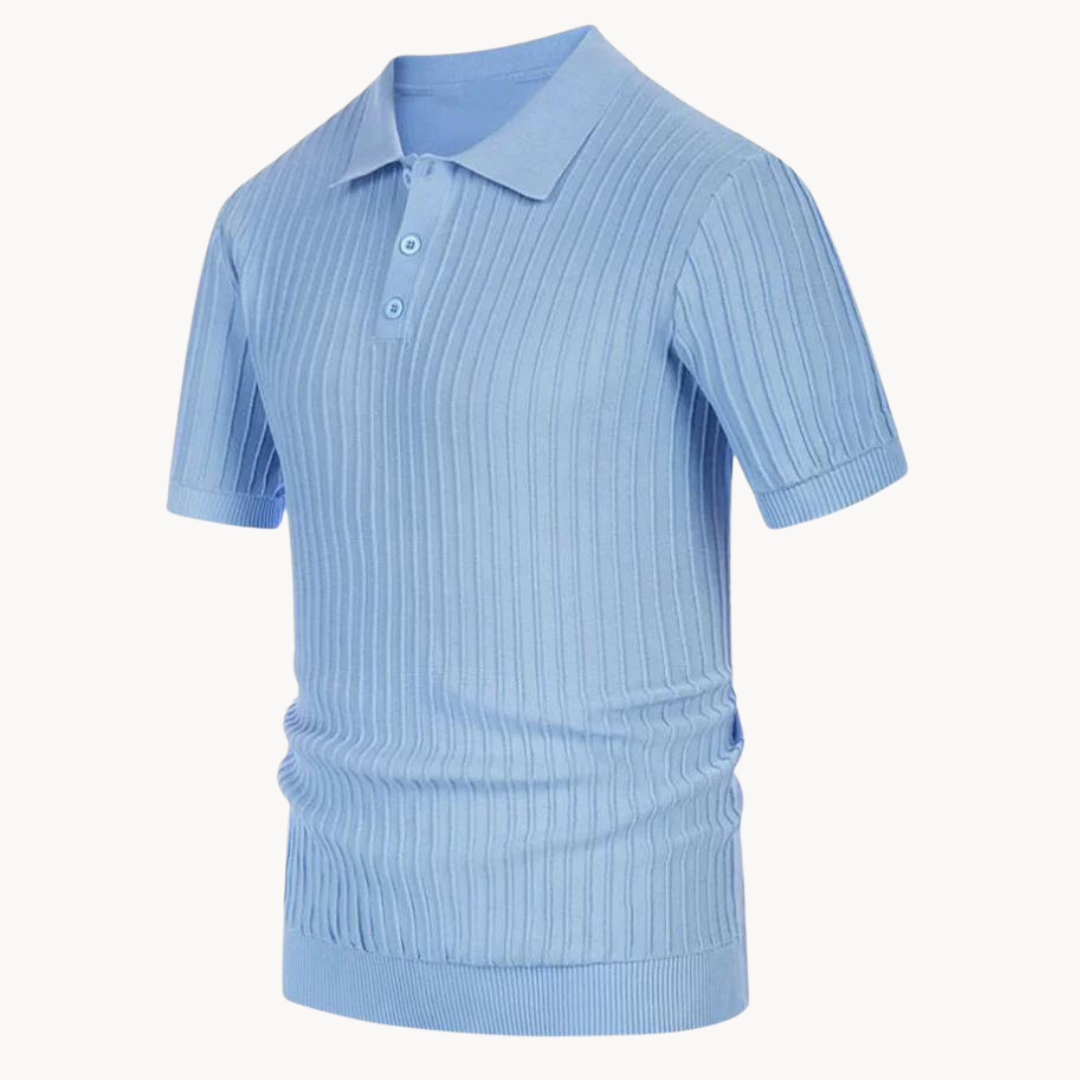 Herr Pikétröja - Ribbstickad - Kortärmad - Slim Fit - Stilren och Bekväm