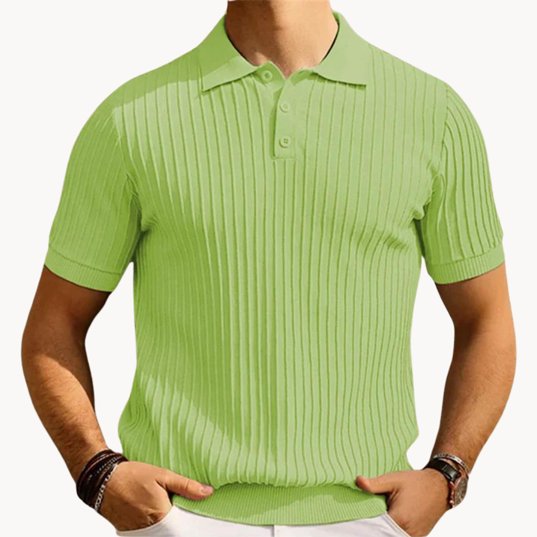Herr Pikétröja - Ribbstickad - Kortärmad - Slim Fit - Stilren och Bekväm