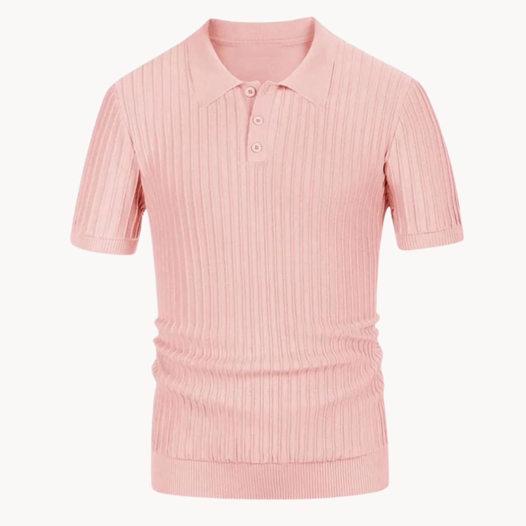 Herr Pikétröja - Ribbstickad - Kortärmad - Slim Fit - Stilren och Bekväm