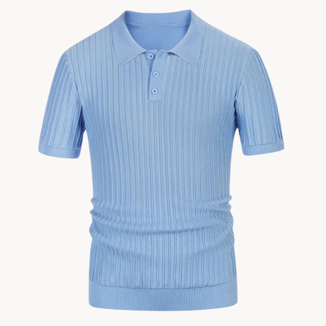Herr Pikétröja - Ribbstickad - Kortärmad - Slim Fit - Stilren och Bekväm