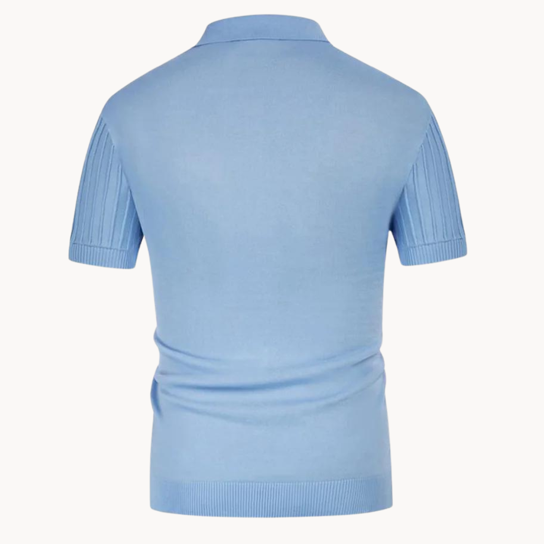 Herr Pikétröja - Ribbstickad - Kortärmad - Slim Fit - Stilren och Bekväm
