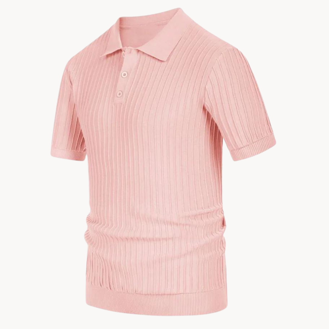 Herr Pikétröja - Ribbstickad - Kortärmad - Slim Fit - Stilren och Bekväm
