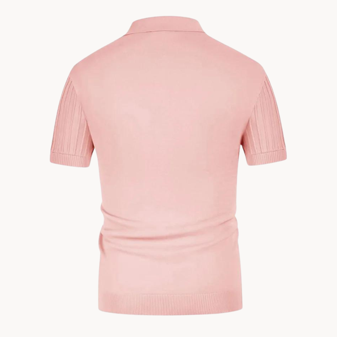 Herr Pikétröja - Ribbstickad - Kortärmad - Slim Fit - Stilren och Bekväm