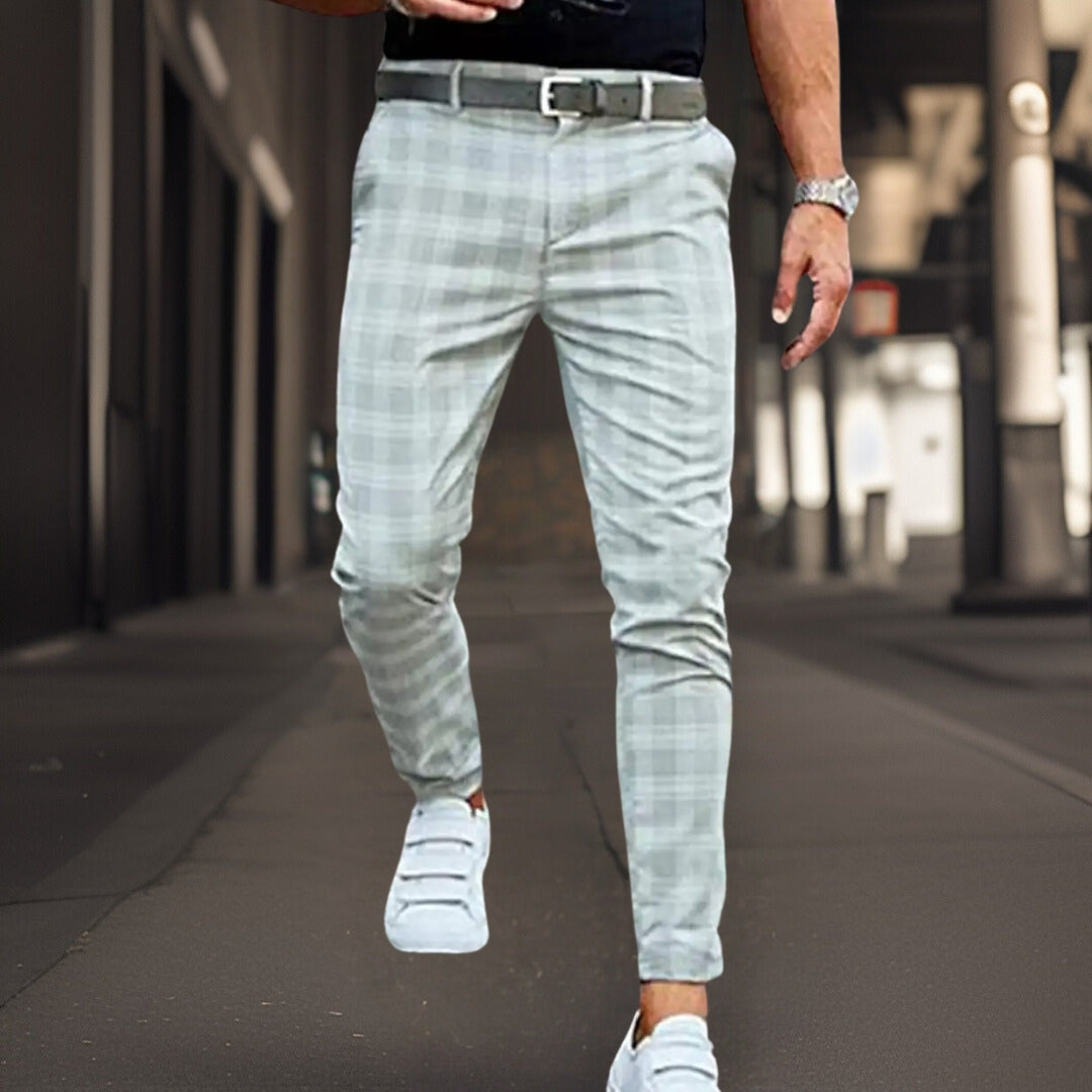 Herrchinos – Slim Fit – Rutigt Mönster – Andningsbart Tyg – Fullängd – Vardagsstil