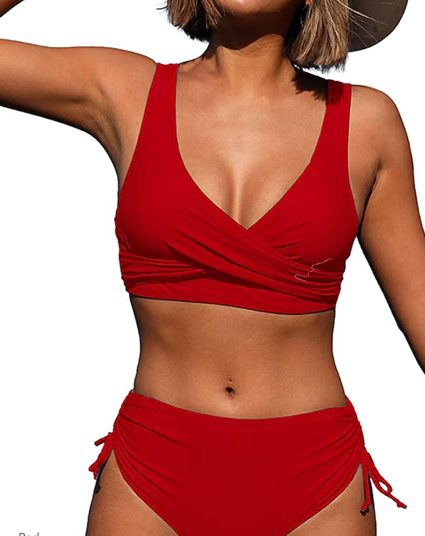 Dam Bikini Set – Omlottopp – Hög Midja – Justerbara Sidoband – Andningsbart Tyg