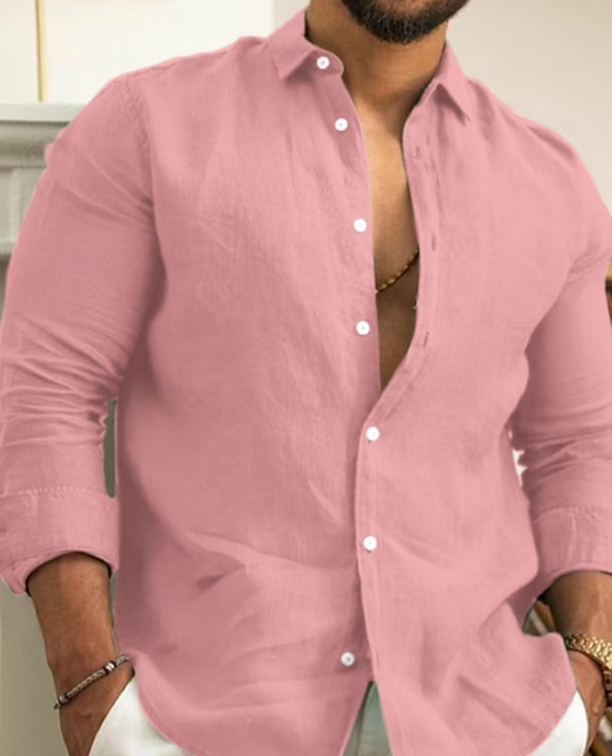 Herrskjorta – Slim Fit – Naturmaterial – Lång Ärmlängd – Skjortkrage – Casual