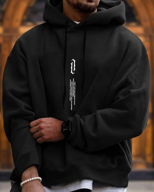 Herr Hoodie – Oversize Passform – Bomullsblandning – Känguruficka – Tryckt Design