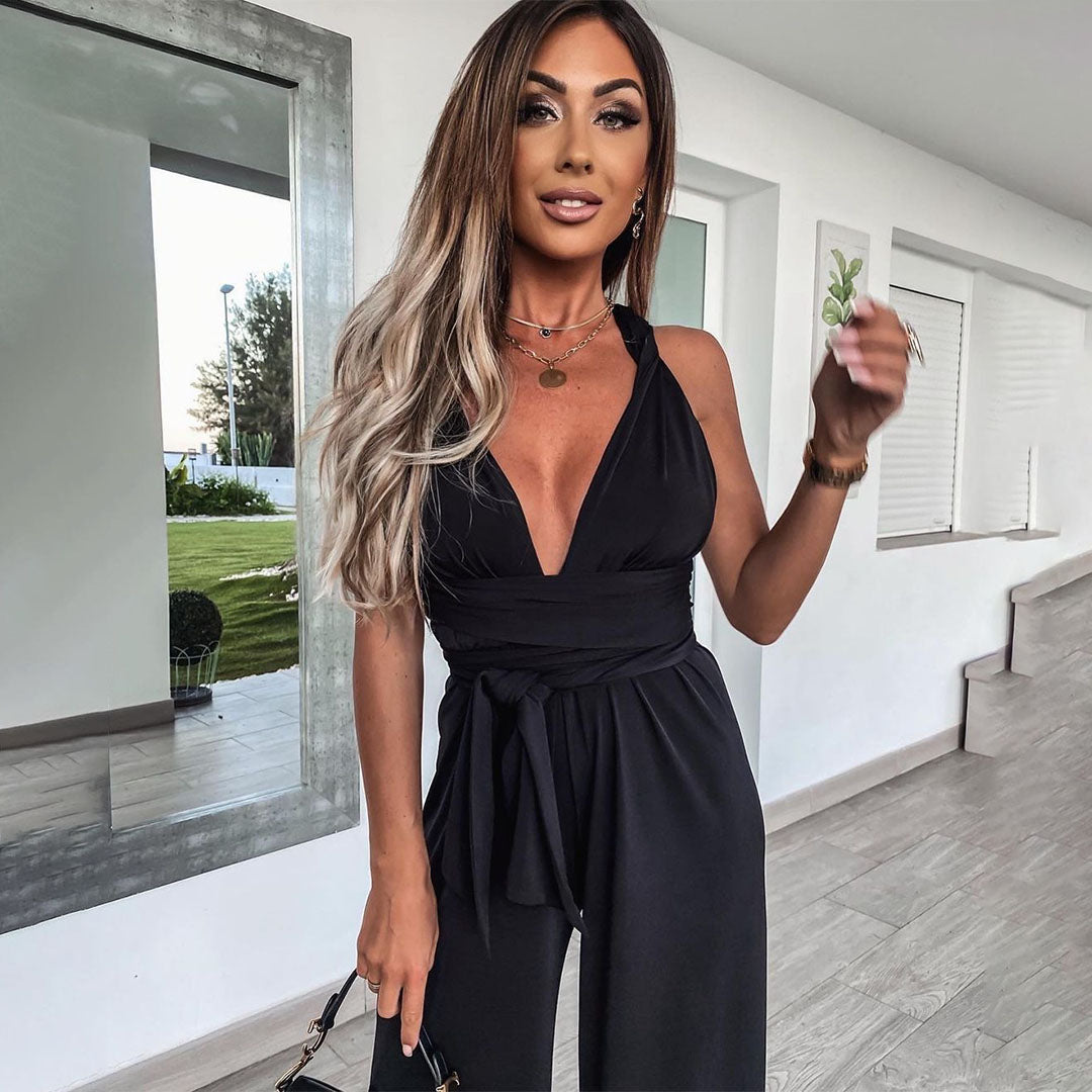Dam Jumpsuit - Ärmlös V-ringning - Vid Passform - Midjebälte Elegant Look
