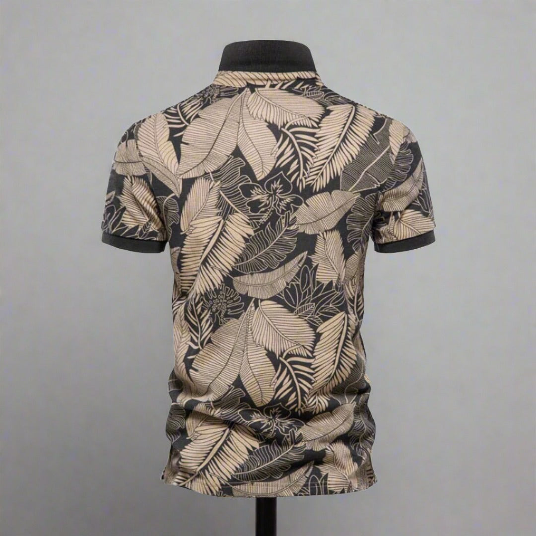 Herr Piké Polo - Andningsbar Bomull - Slim Fit - Tropiskt Blommönster - Kortärmad