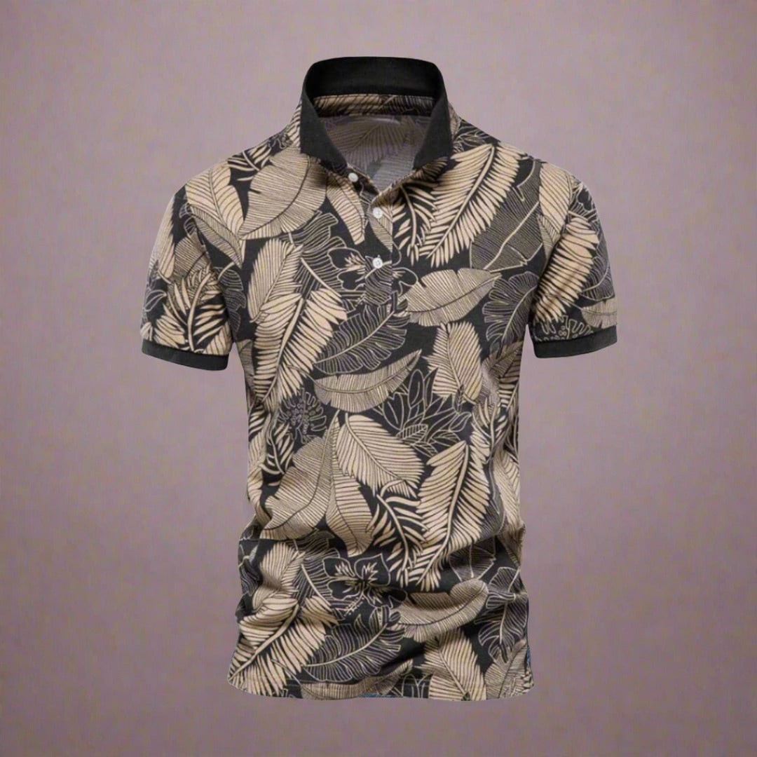 Herr Piké Polo - Andningsbar Bomull - Slim Fit - Tropiskt Blommönster - Kortärmad