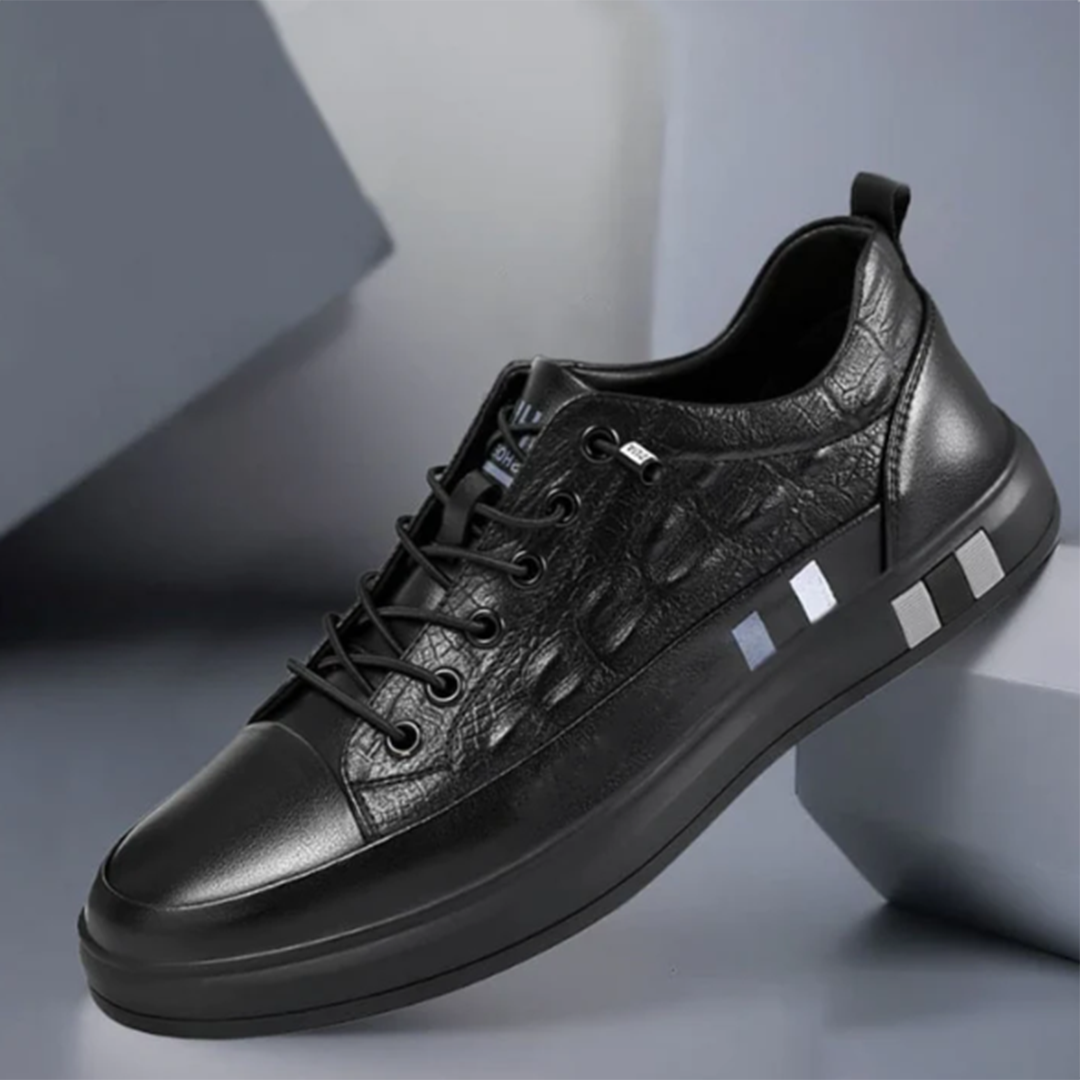 Herr Sneakers - Syntetiskt Läder - Låg Modell - Quiltad Design - Snörning