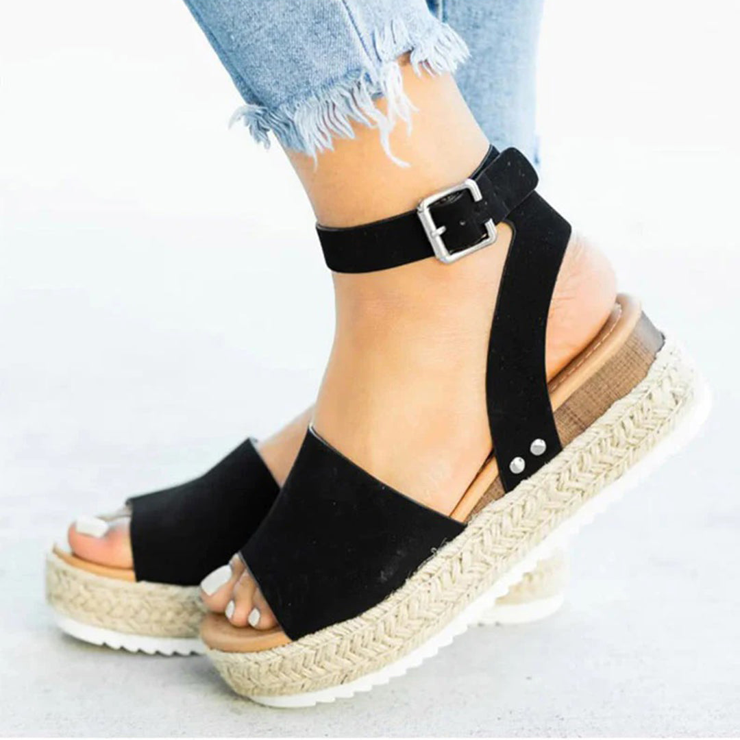Damsandaler - Espadrille Plattform - Juteflätad Sula - Justerbar Rem