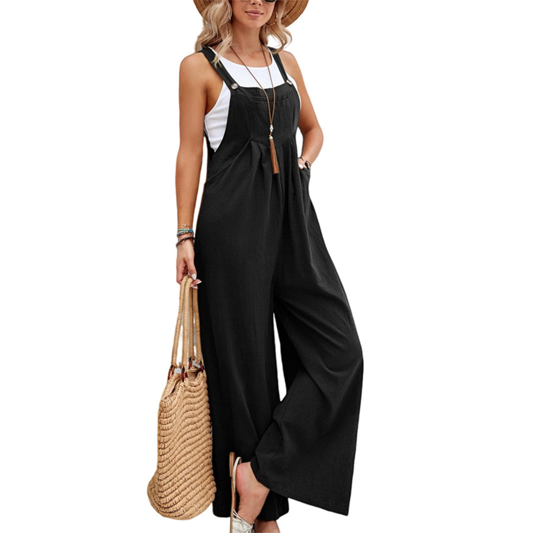 Women’s Relaxed Fit Wide-Leg Jumpsuit with Adjustable Straps