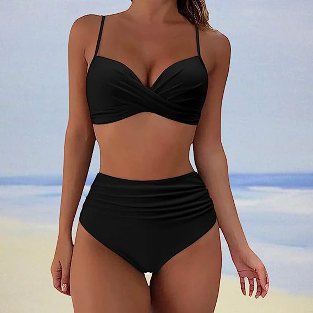 Dam Bikini – Hög Midja – Vadderade Kupor – Korsdesign – Justerbara Axelband