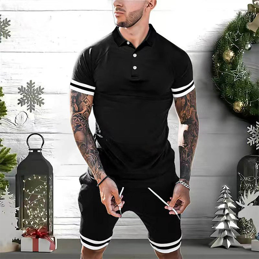 Herrset med pikétröja och shorts – Slim Fit – Andningsbar – Sportig stil