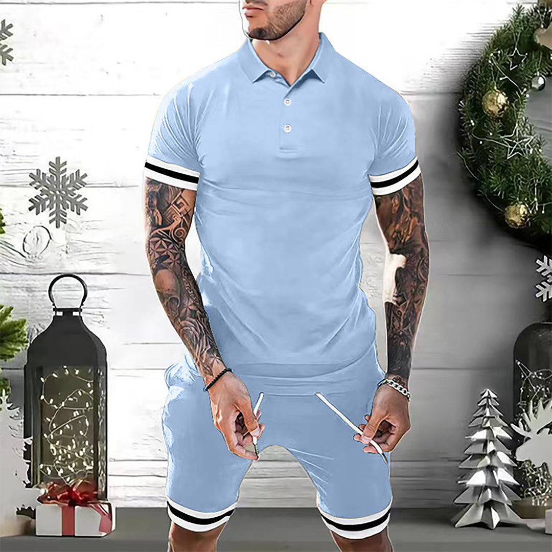 Herrset med pikétröja och shorts – Slim Fit – Andningsbar – Sportig stil