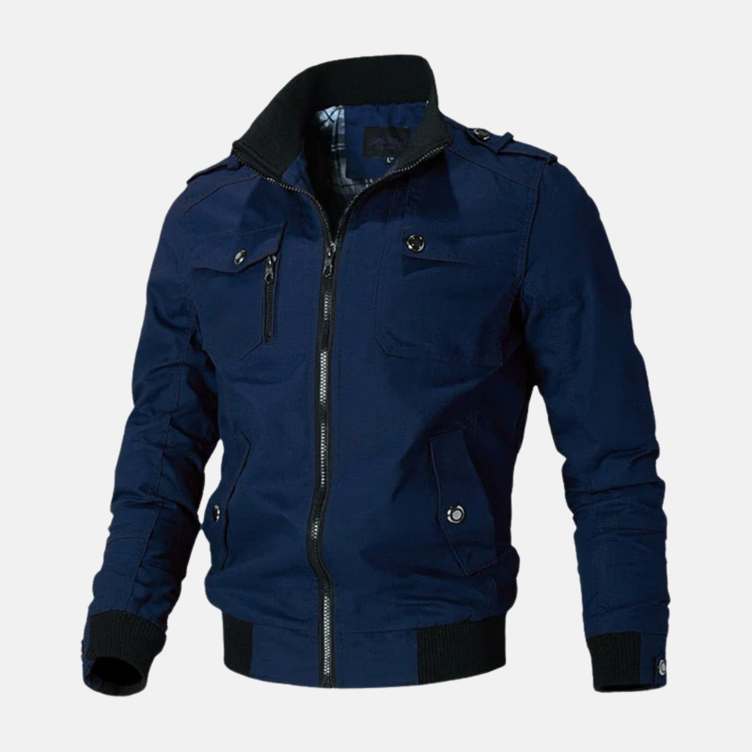 Herrbomberjacka – Slim Fit – Strukturerad Siluett – Ståkrage – Flera Fickor