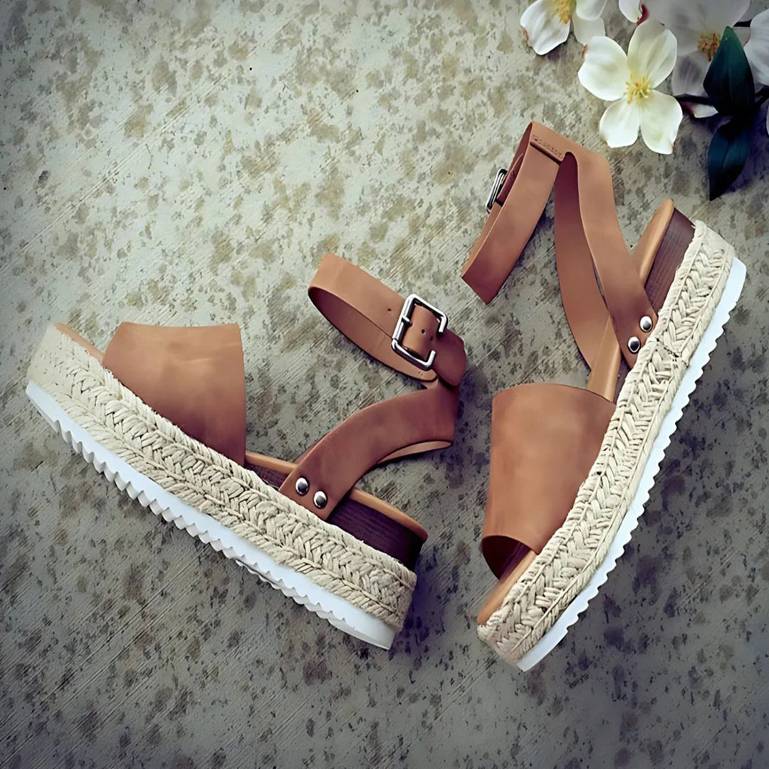 Damsandaler - Espadrille Plattform - Juteflätad Sula - Justerbar Rem