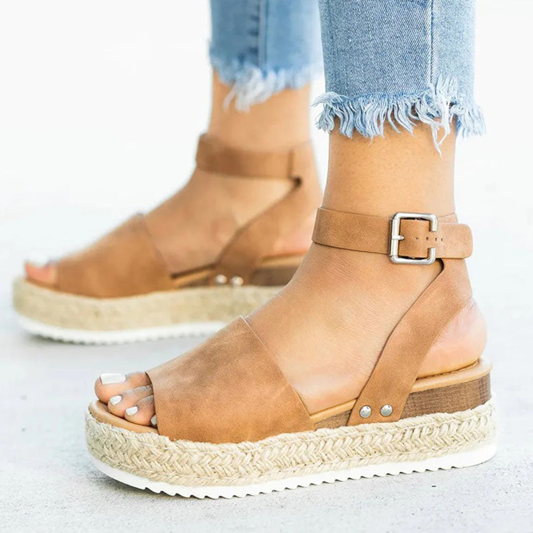 Damsandaler - Espadrille Plattform - Juteflätad Sula - Justerbar Rem