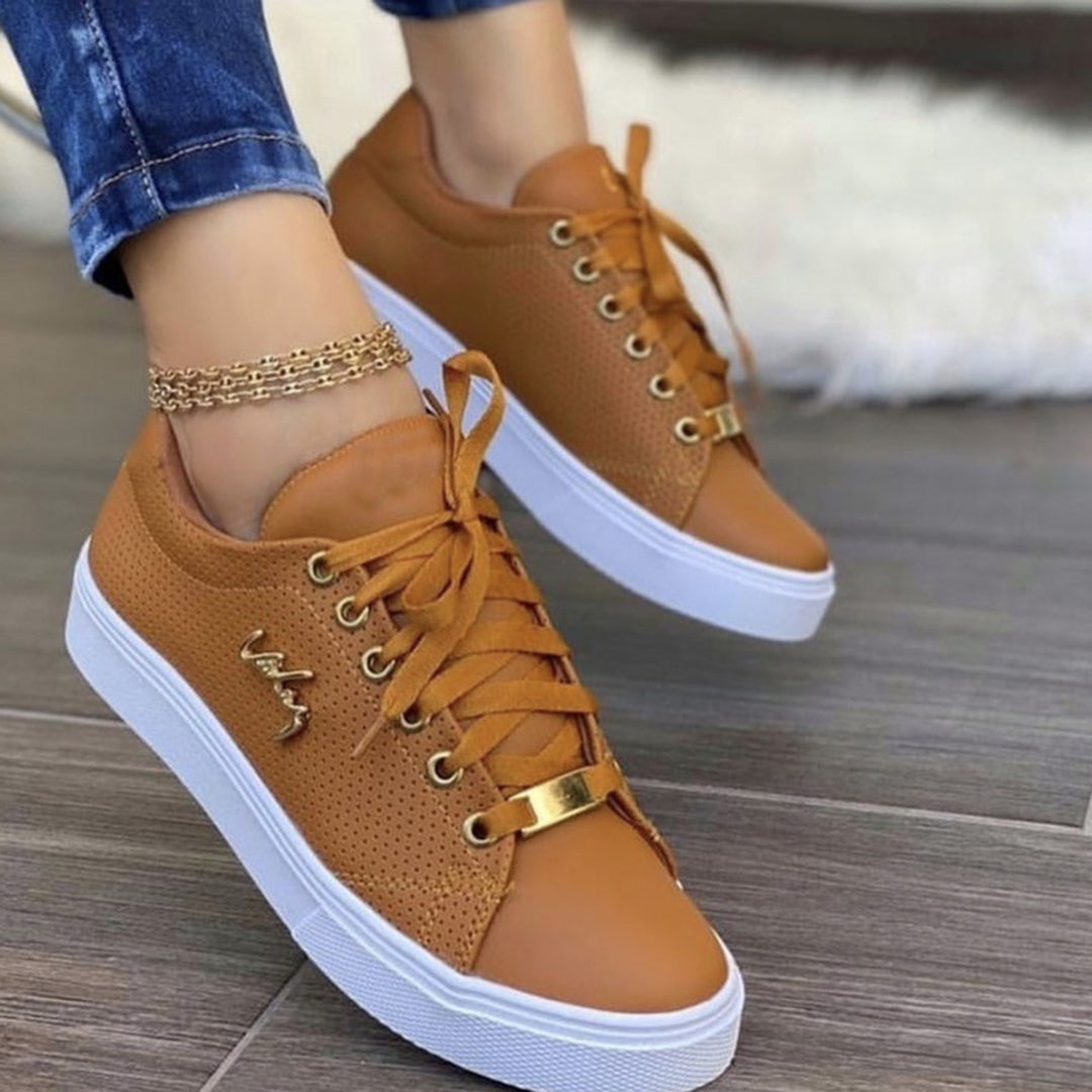 Dam Sneakers - Lågt Skaft - Skinnlook - Snörning - Bekväma för Vardag