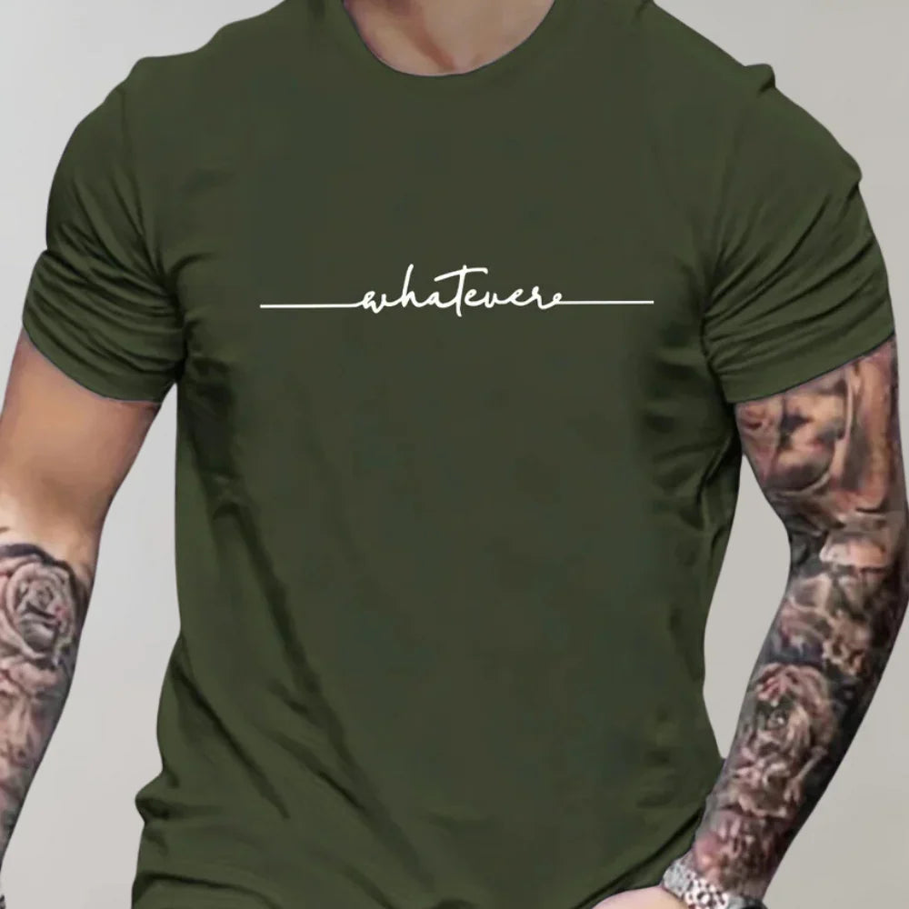 Herr T-shirt – Regular Fit – Mjukstickad – Kort Ärm – Grafiskt Brösttryck
