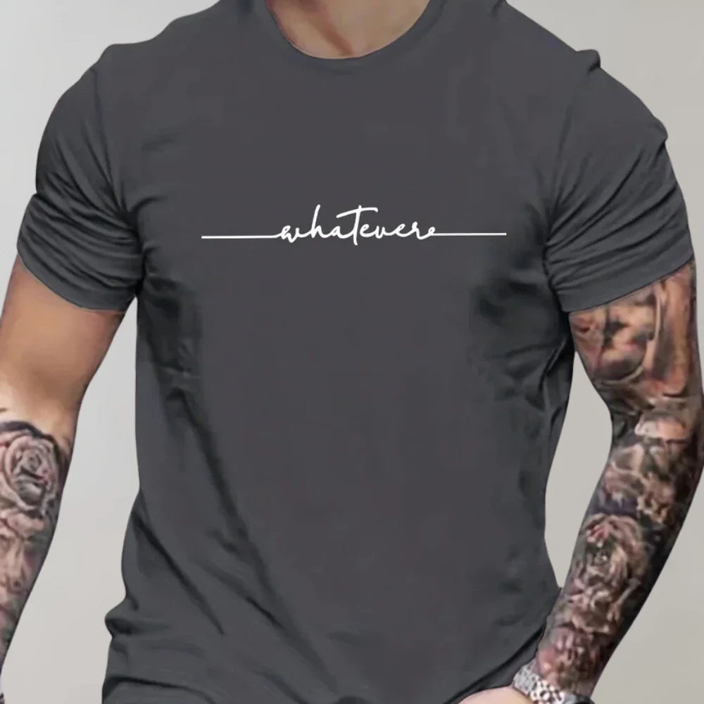 Herr T-shirt – Regular Fit – Mjukstickad – Kort Ärm – Grafiskt Brösttryck