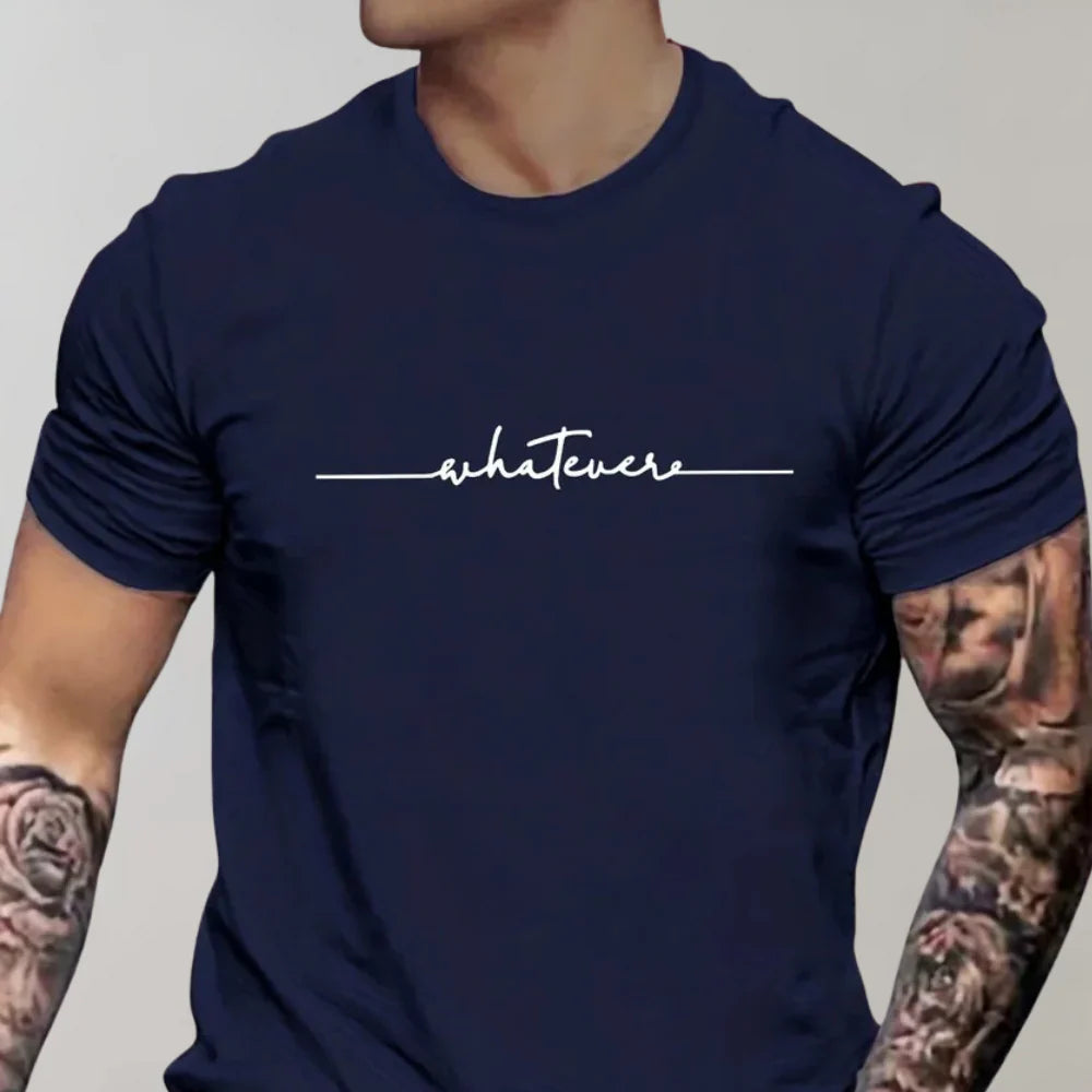 Herr T-shirt – Regular Fit – Mjukstickad – Kort Ärm – Grafiskt Brösttryck