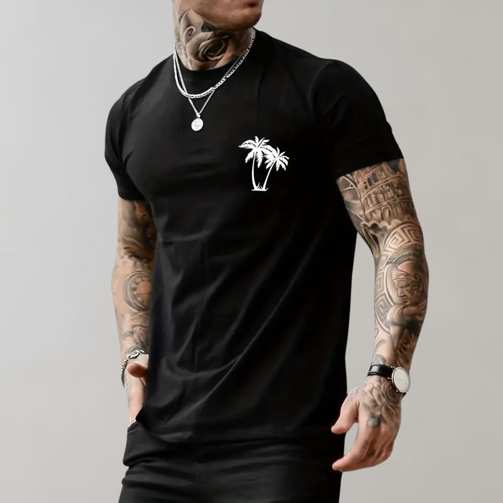 Herr T-shirt – Avslappnad Passform – Kort Ärmar – Andningsbart Mjukt Tyg – Tryckt Motiv