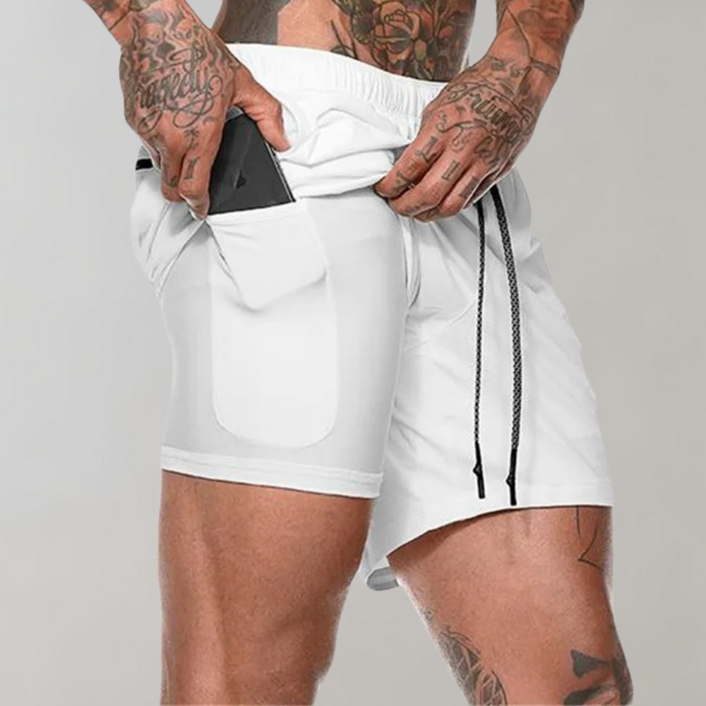 Herr träningsshorts – Slim Fit – 2-i-1 design – Andningsbart stretchtyg – Innerficka