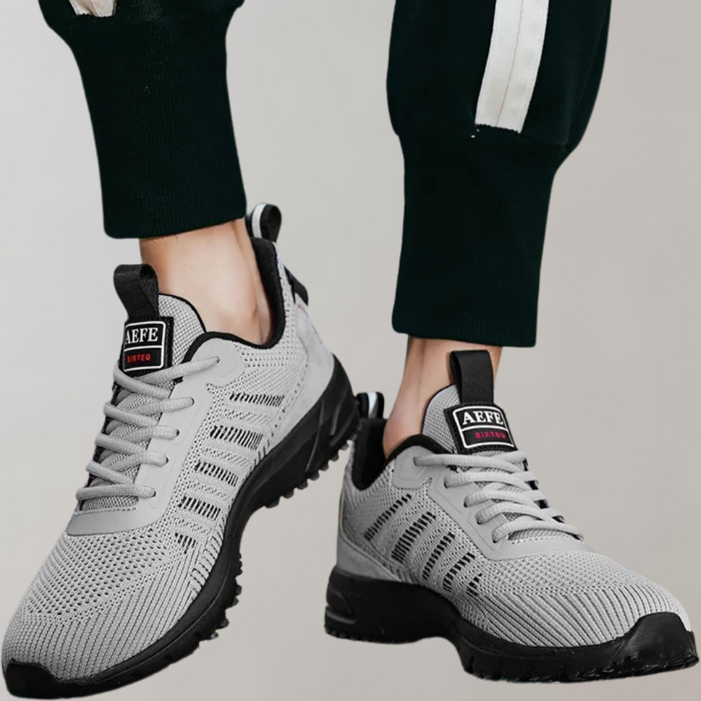 Herr Sneakers – Andningsbar Stickad Ovandel – Lättvikt – Greppsäker Gummisula