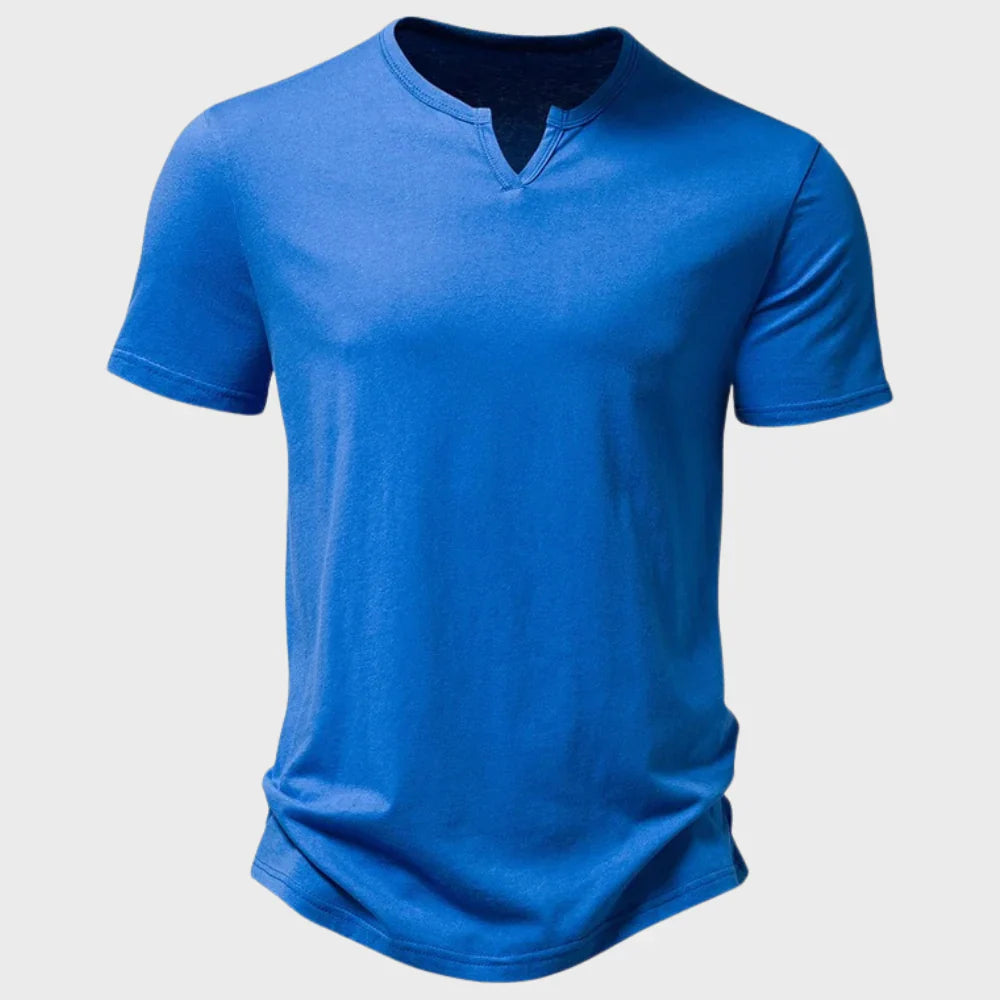 Herr T-shirt – Regular Fit – Mjukstickad – Henleykrage – Korta ärmar – Andningsbar