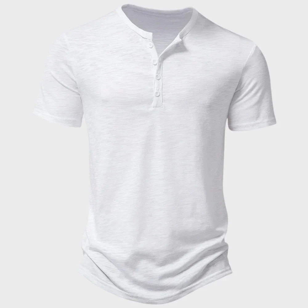 Herr T-shirt – Regular Fit – Mjukstickad – Henleykrage – Korta ärmar – Andningsbar
