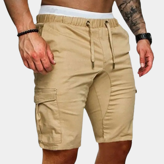 Herr cargoshorts – Avslappnad passform – Andningsbart material – Resårmidja – Fickor med flik