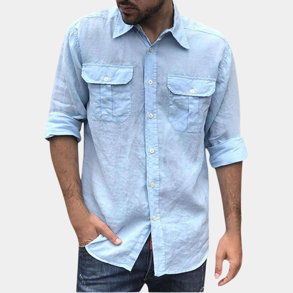 Herrskjorta – Regular Fit – Andningsbart Material – Lång Ärm – Bröstfickor med Knapp