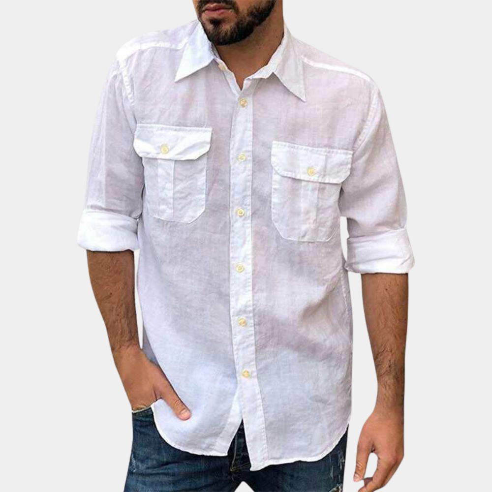 Herrskjorta – Regular Fit – Andningsbart Material – Lång Ärm – Bröstfickor med Knapp