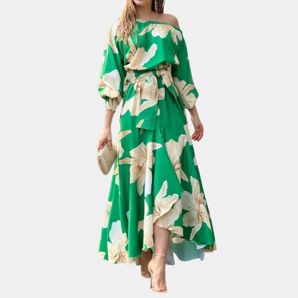 Dam Maxi Klänning - Off Shoulder - Blommigt Mönster - Trekvartsärm - Lös Passform
