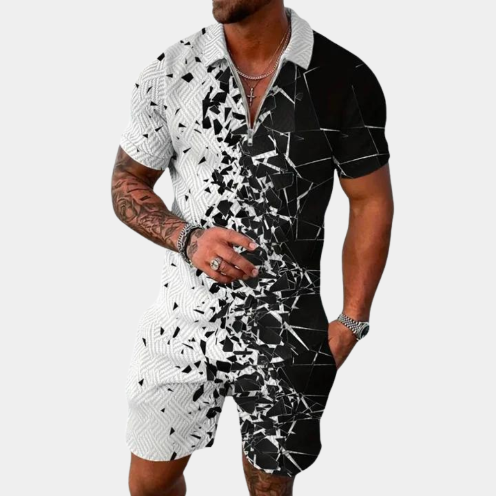 Herr Pikéskjorta och Shorts - Andningsbart Bomull - Texturerat Mönster - Bekväm Passform