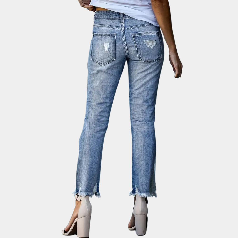 Dam Jeans - Slim Fit - Stretch - Rippade & Slitna - Trendig & Bekväm