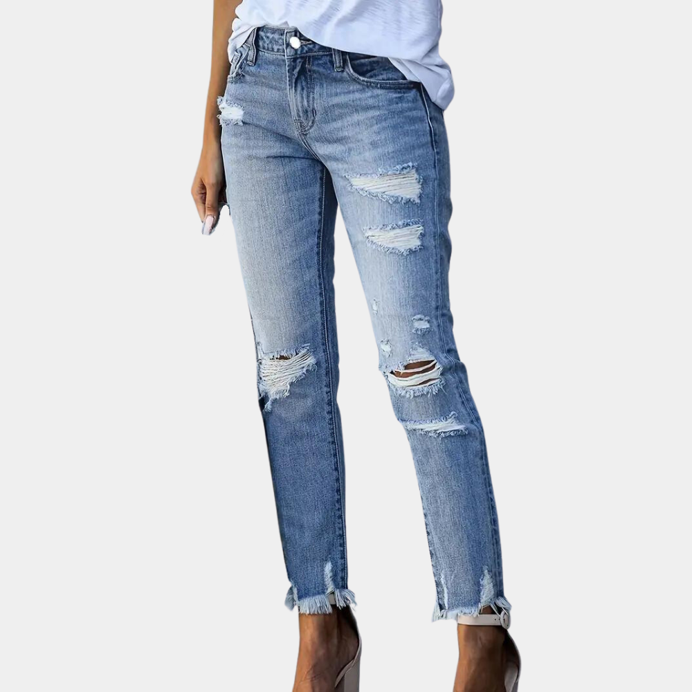 Dam Jeans - Slim Fit - Stretch - Rippade & Slitna - Trendig & Bekväm