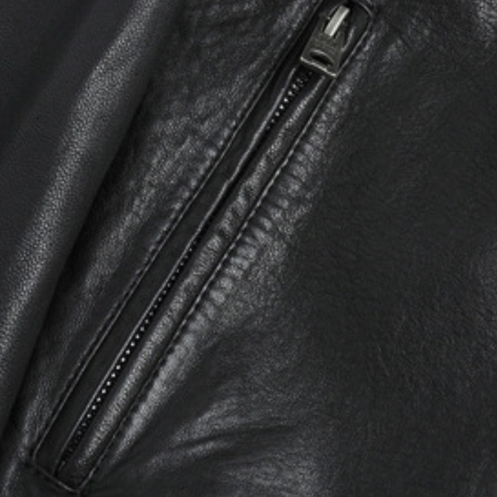 Herrjacka i Läder – Slim Fit – Ståkrage – Dragkedjefickor – Strukturerad Stil