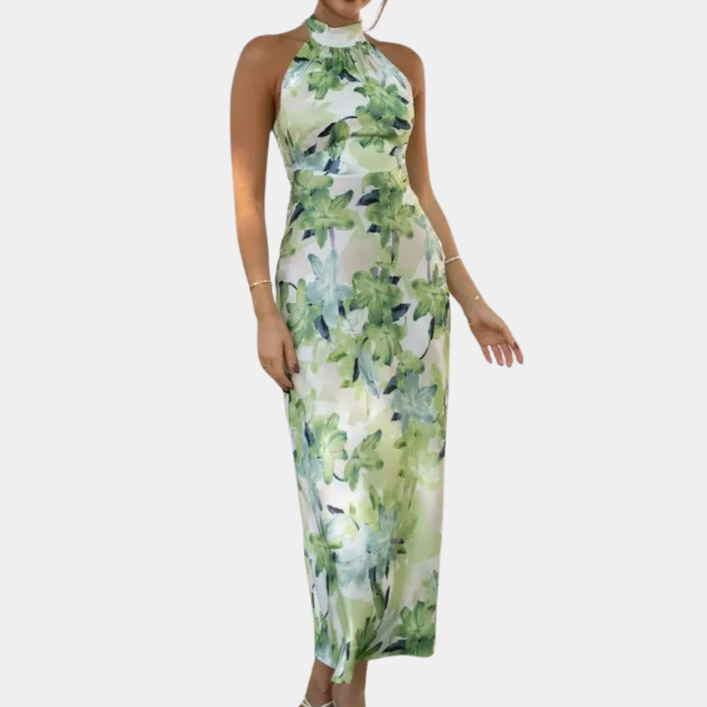 Dam Maxi Klänning - Halterneck - Blommigt Mönster - Figurnära och Elegant