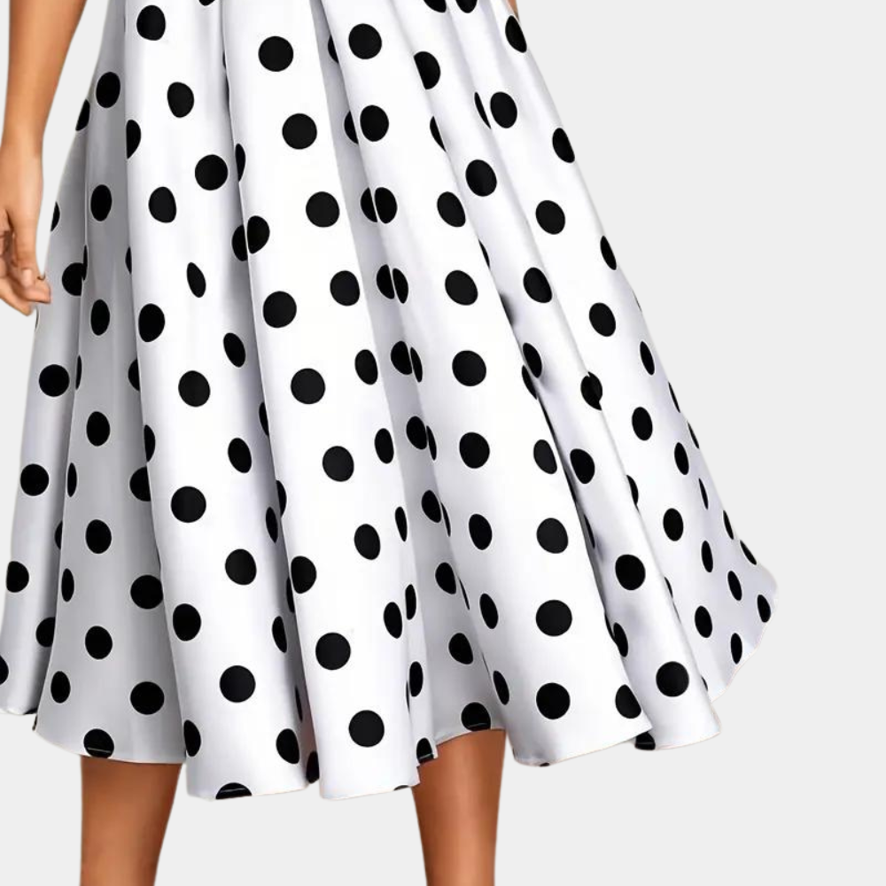 Damklänning - Ärmlös Midi - A-linjeskärning - Polka Dot Mönster - Elegant och Bekväm