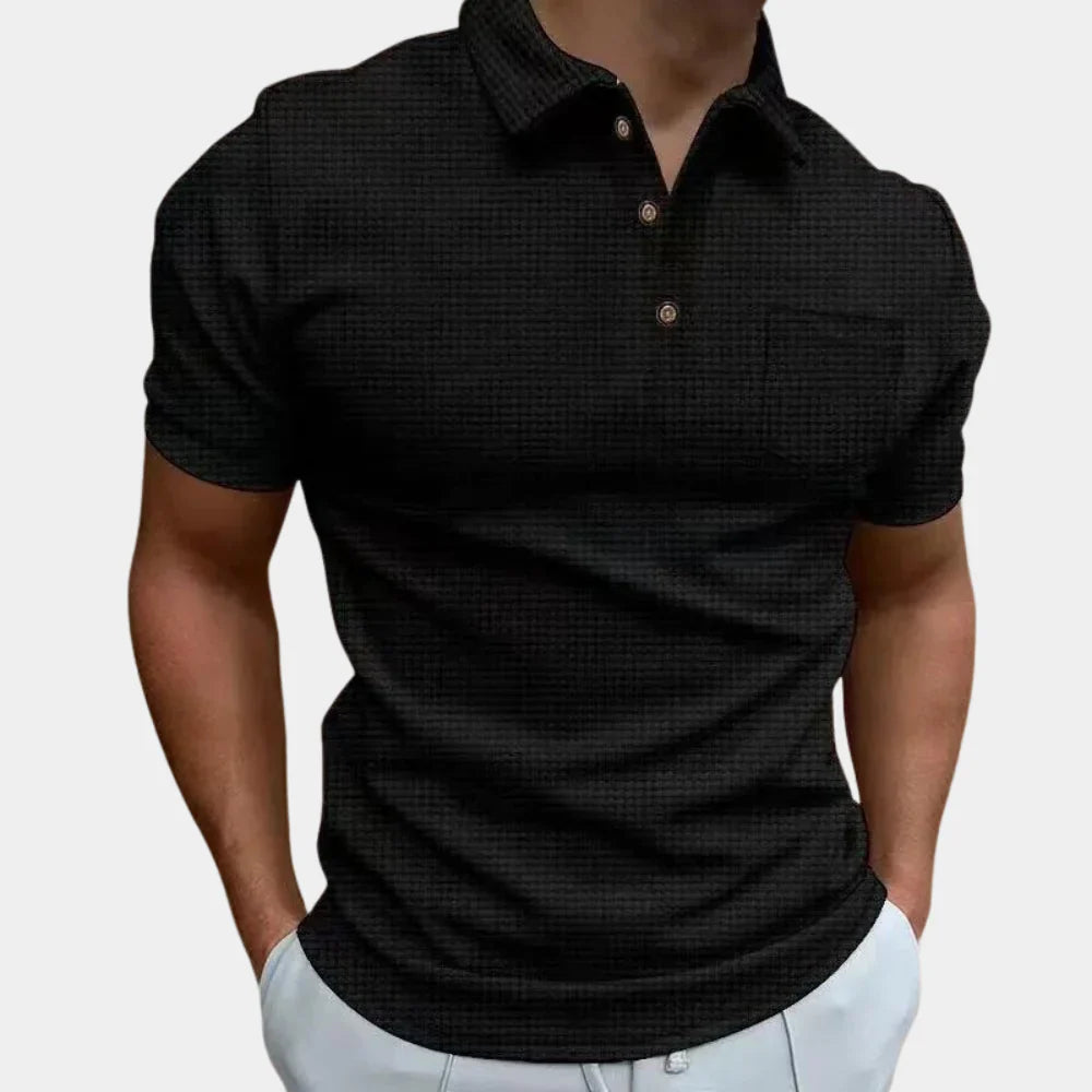 Herrpikétröja – Slim Fit – Andningsbar Blandning – Kort Ärm med Bröstficka