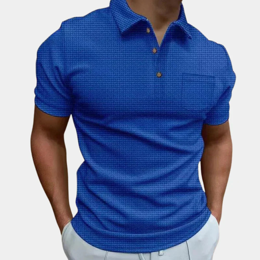 Herrpikétröja – Slim Fit – Andningsbar Blandning – Kort Ärm med Bröstficka
