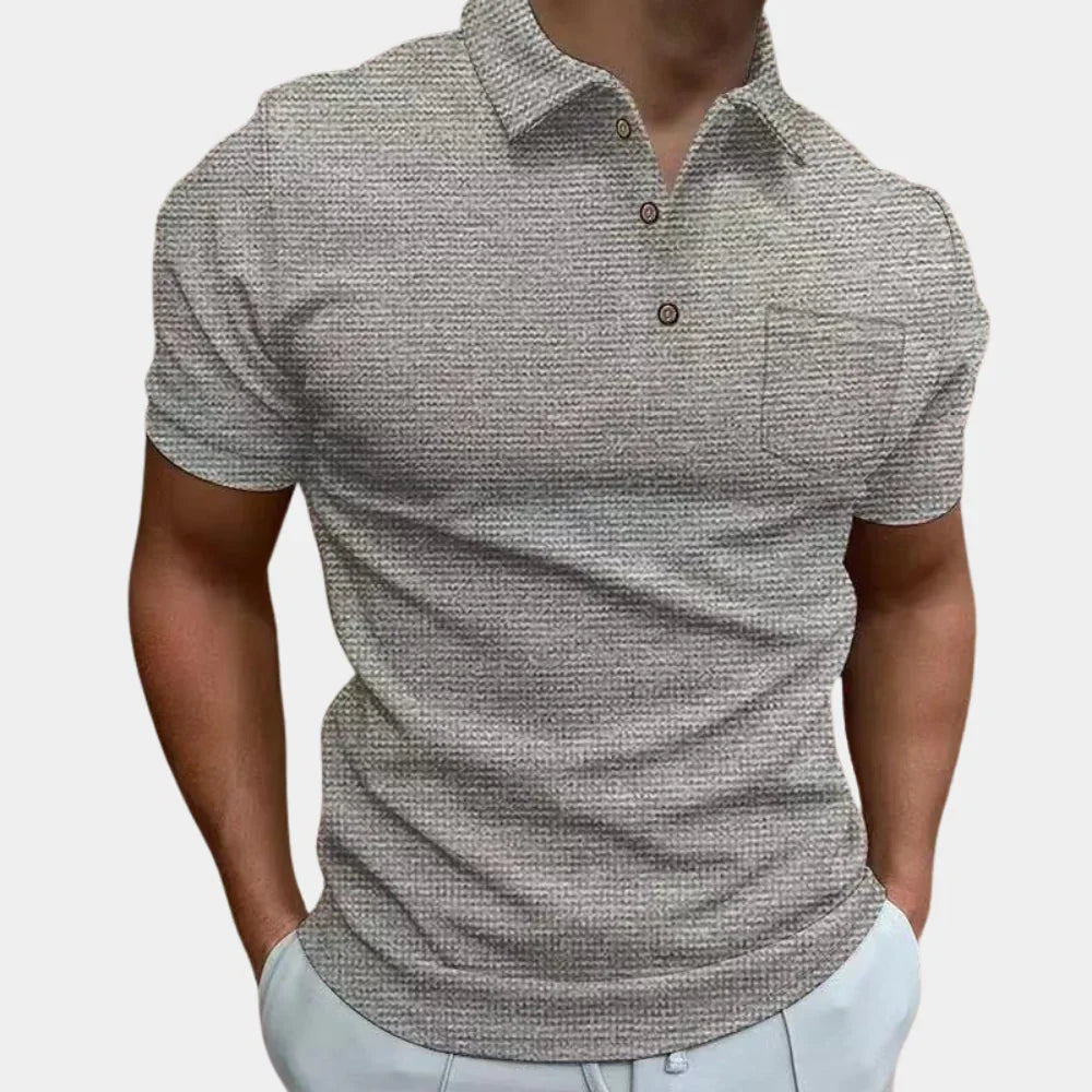 Herrpikétröja – Slim Fit – Andningsbar Blandning – Kort Ärm med Bröstficka