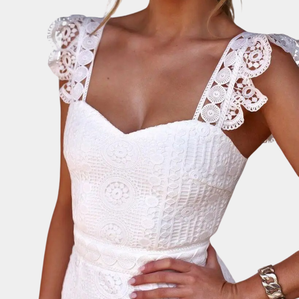 Dam Klänning - Bodycon Passform - Sweetheart Halsringning - Asymmetrisk Spetsdesign
