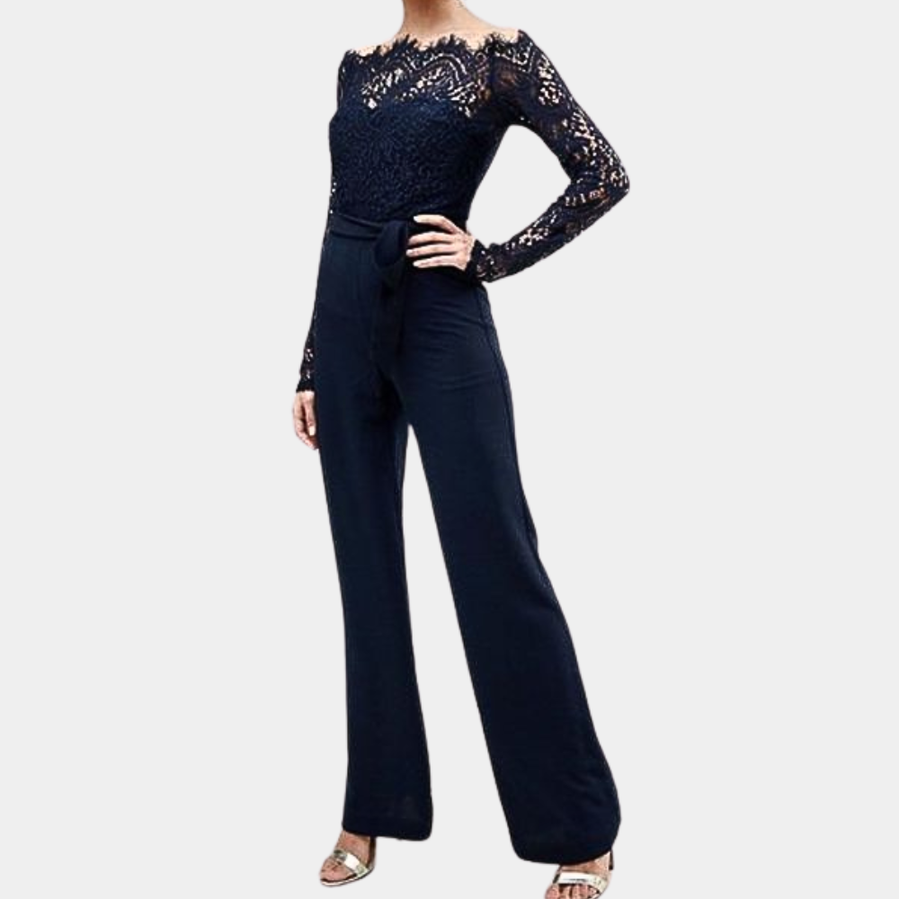 Damdress Jumpsuit - Off-Shoulder - Spetsdetaljer - Långa Ärmar - Elegant Passform