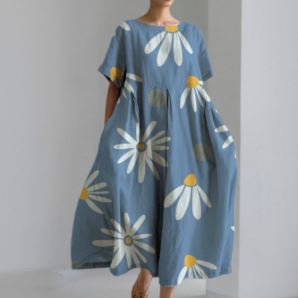 Damklänning – Lös Passform – Långärmad – Luftig och Bekväm – Blommigt Mönster